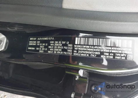 2021 Alfa Romeo Stelvio Ti Awd from USA, damaged, VIN ZASPAKBNXM7D19829